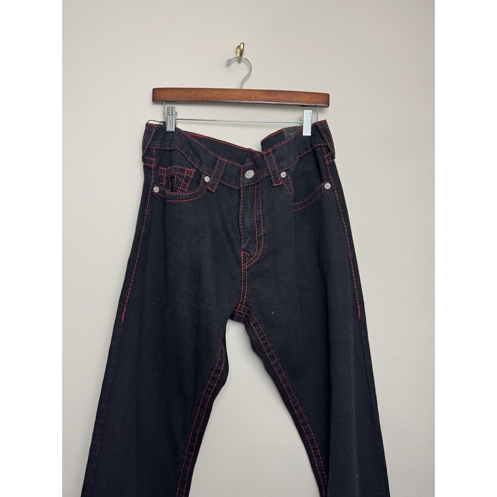True Religion Mens Ricky Big T Jeans Size 36 Black Red Stitch Western Straight - Picture 5 of 8